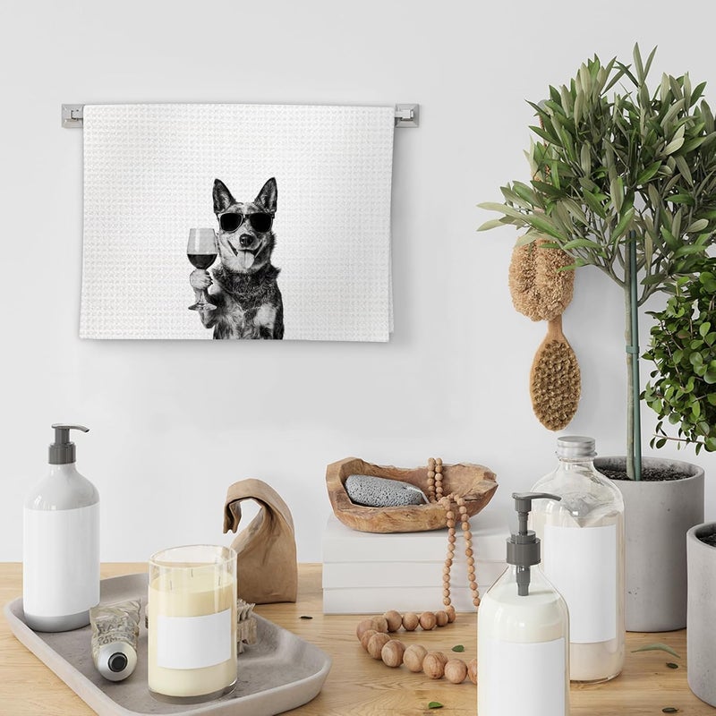 FIicy Blue Heeler Gifts Wine Kitchen Towels, Gifts for Blue Heeler Dog Wine Lovers Decorative Hand Dish Tea Towel for Kitchen Home Bar, Funny BlueHeeler Dog WineLover Home Bar Kitchens Decor(16x24In) - Image 4